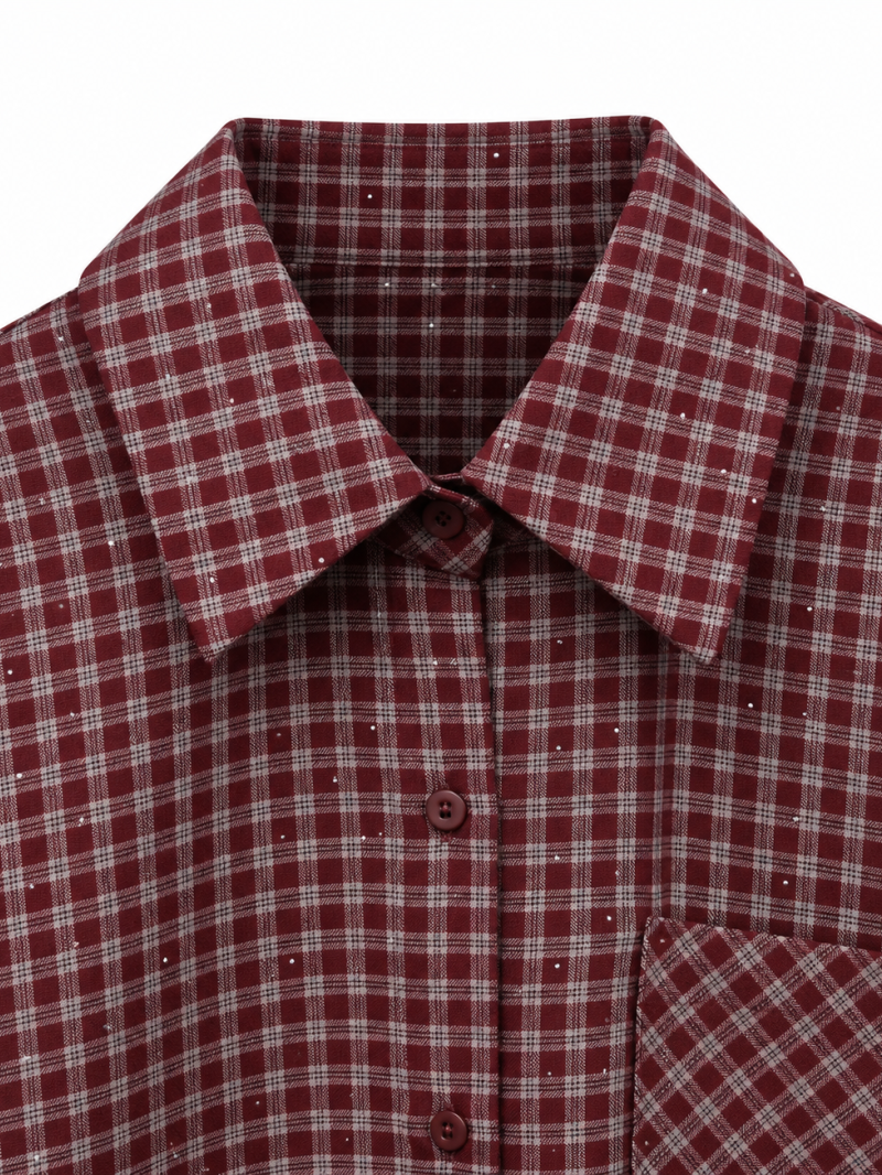 Chemise Carreaux bordeaux Romane avec strasses