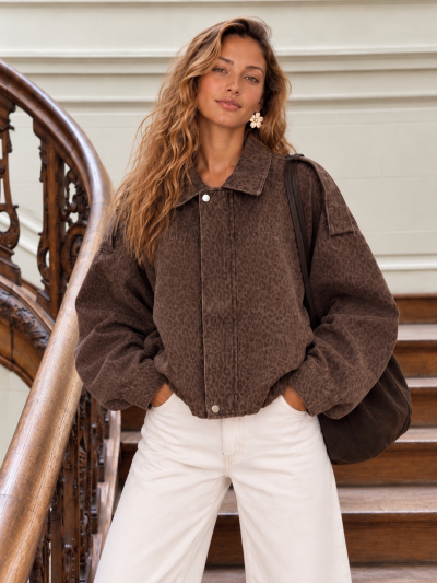 Veste / Bomber en jeans Léopard