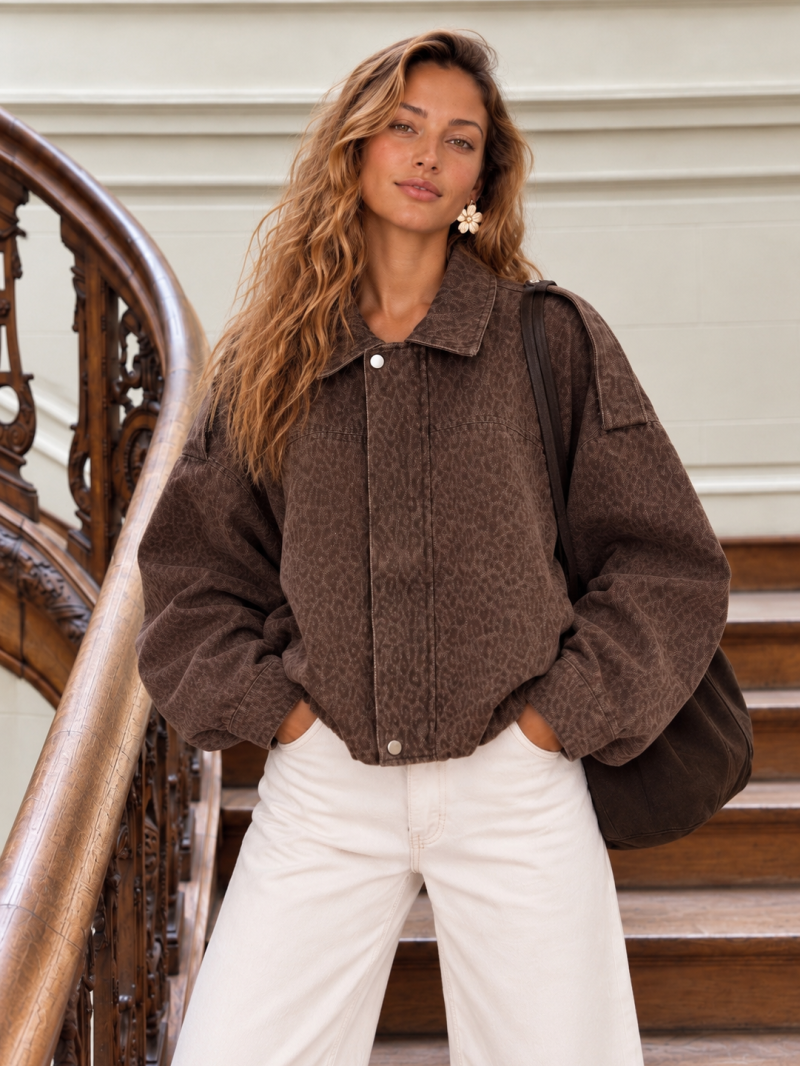 Veste / Bomber en jeans Léopard