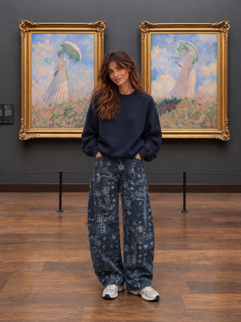 Jeans mit Bandana-Muster in Marineblau