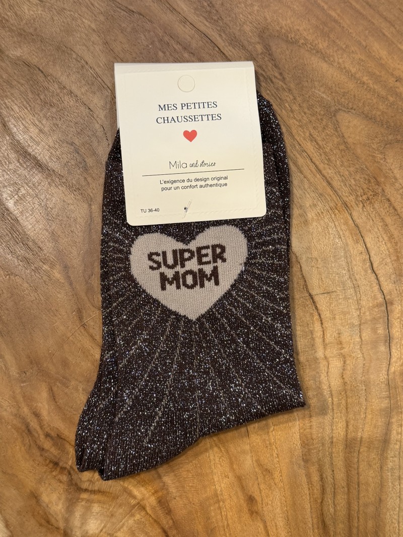 Super Mom-Socken mit Pailletten