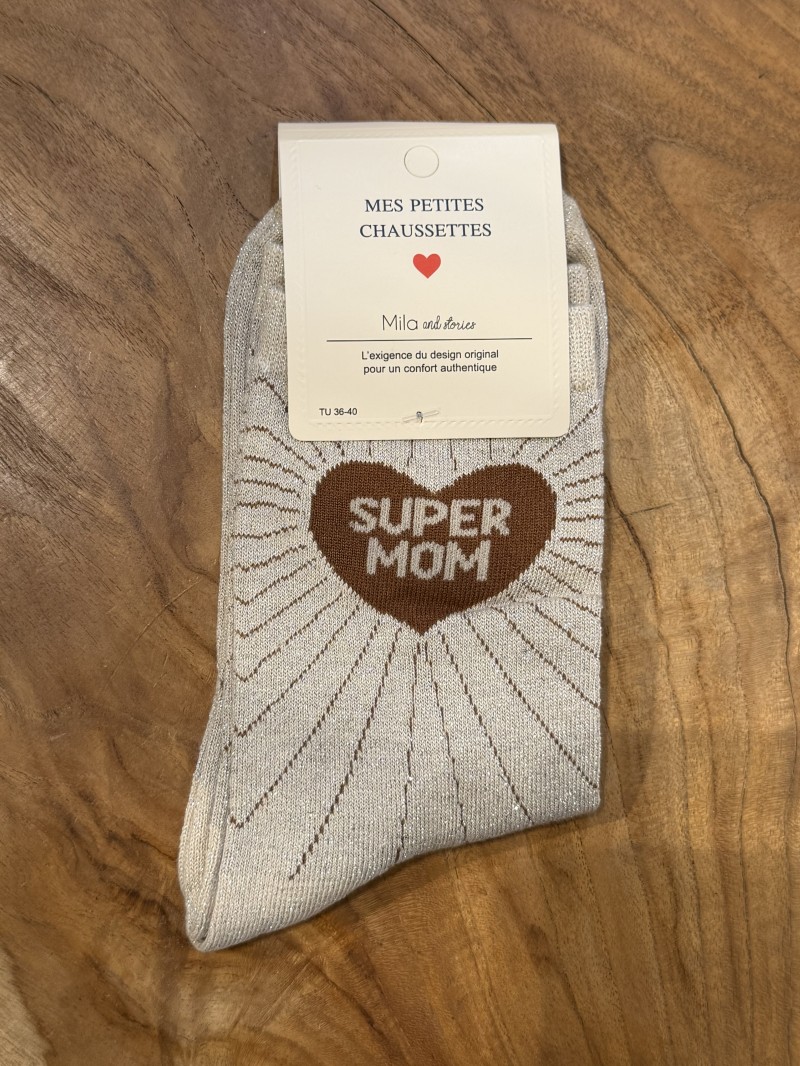 Chaussettes à paillettes Super Mom